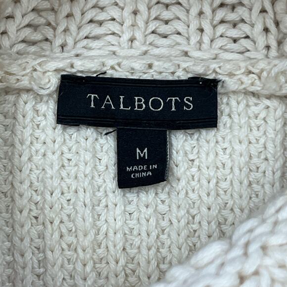 Talbots Cable Knit Turtleneck Fisherman Sweater Medium Wool Cashmere Cotton - Picture 3 of 8